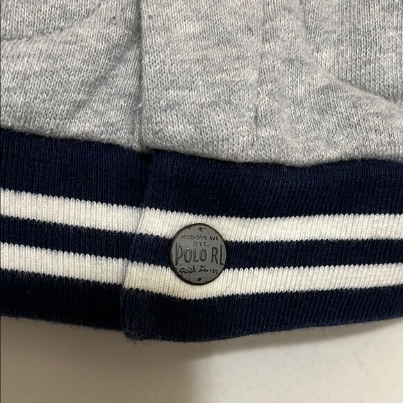 Ralph Lauren Gray Blue Bear Graphic Varsity Button Closure Jacket - Picture 3 of 9